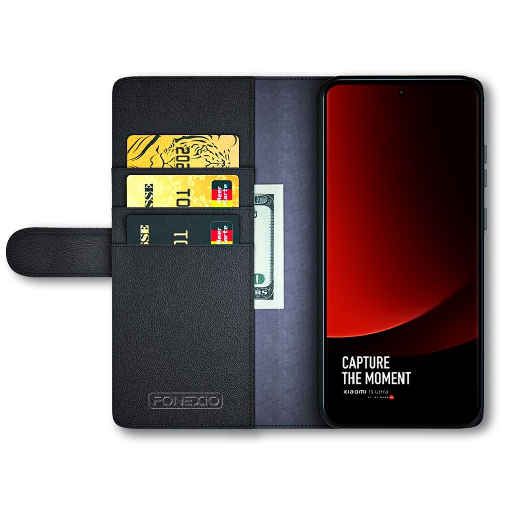 Custodia a portafoglio in vera pelle Xiaomi 13 Ultra, nero