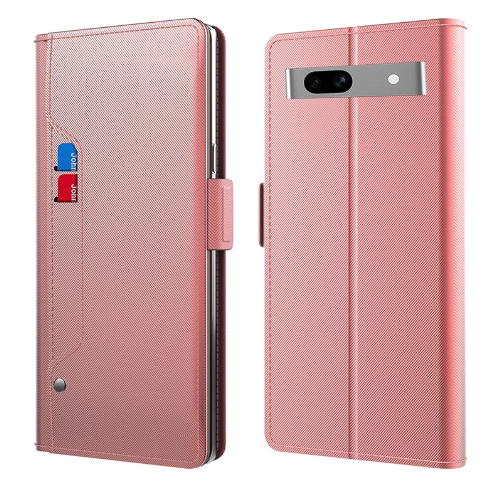 Custodia a portafoglio Specchio Google Pixel 7a rosa dorato