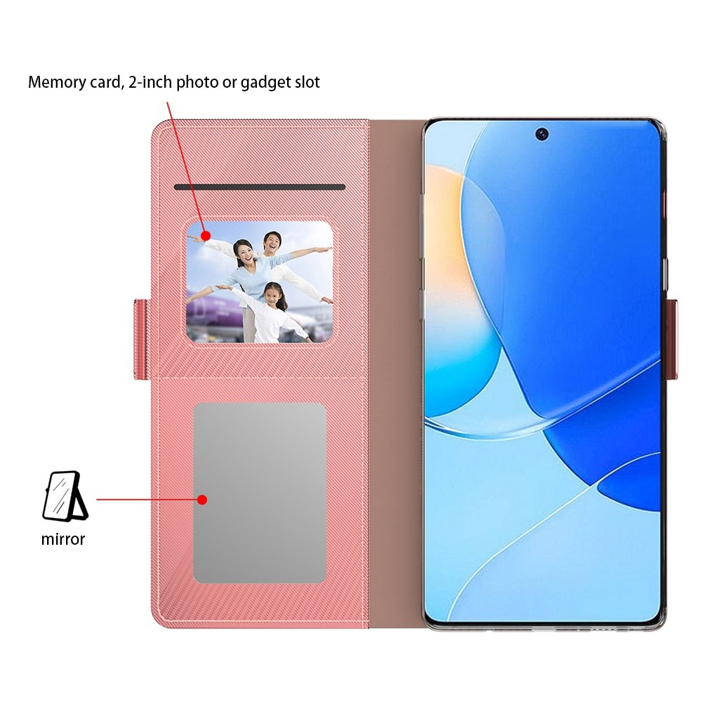 Custodia a portafoglio Specchio Google Pixel 7a rosa dorato