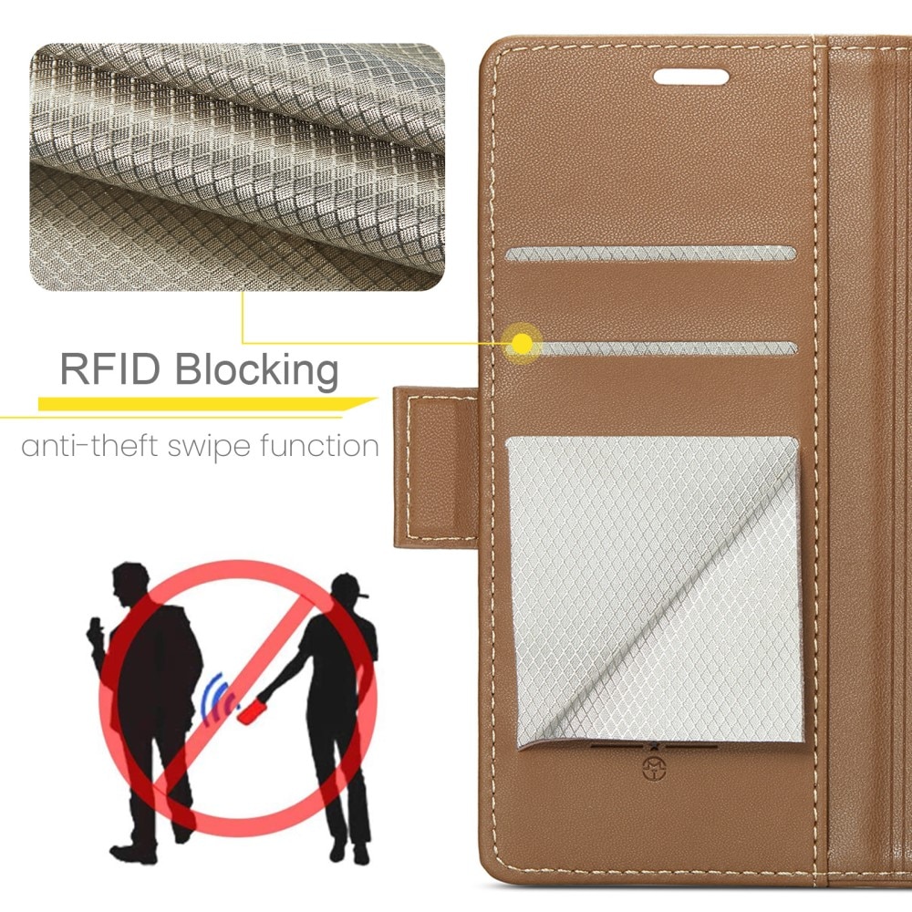 Custodie a portafoglio sottili anti-RFID Google Pixel 8 Pro marrone