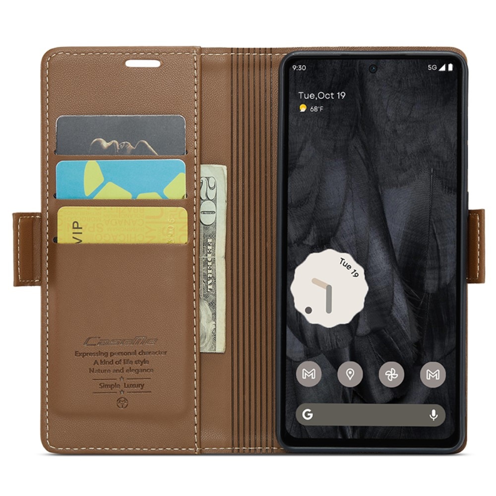 Custodie a portafoglio sottili anti-RFID Google Pixel 8 Pro marrone