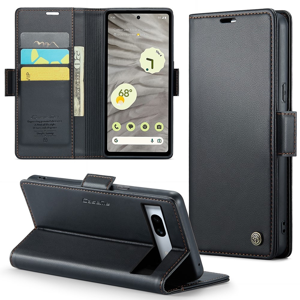 Custodie a portafoglio sottili anti-RFID Google Pixel 7a nero