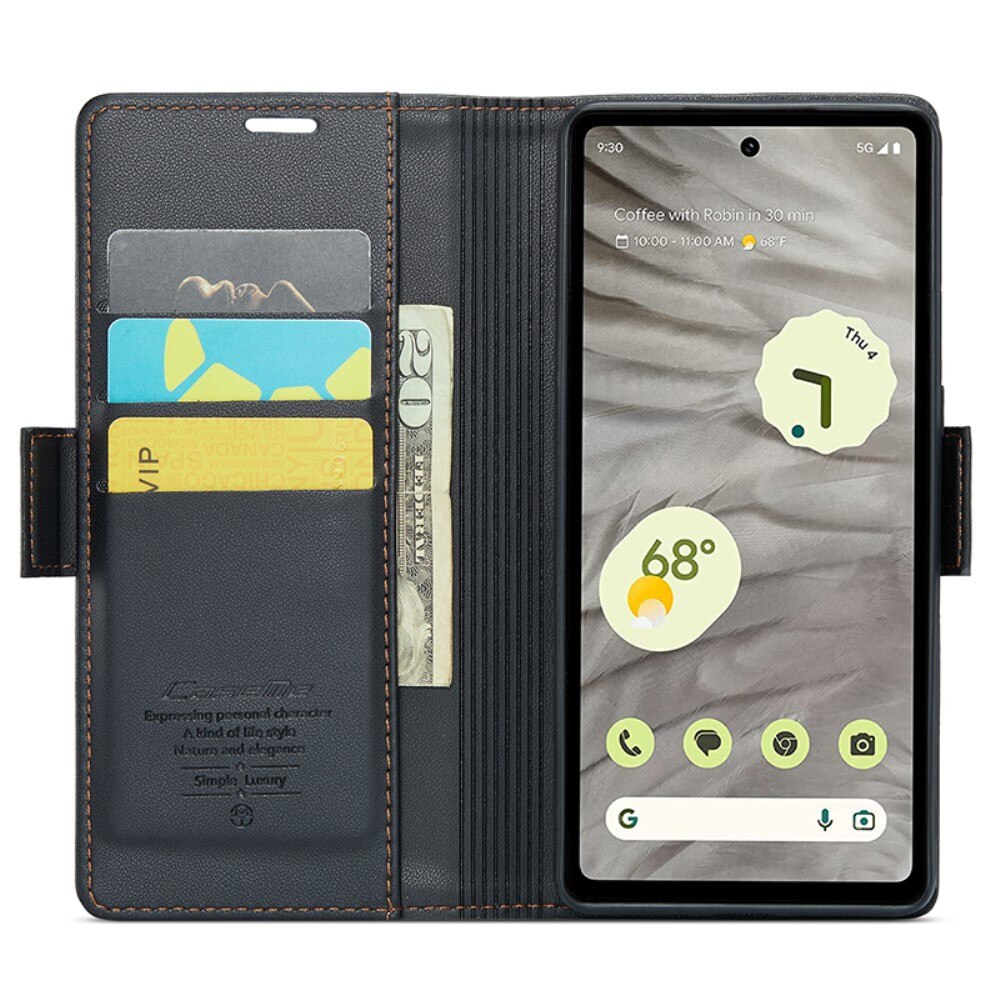 Custodie a portafoglio sottili anti-RFID Google Pixel 7a Nero