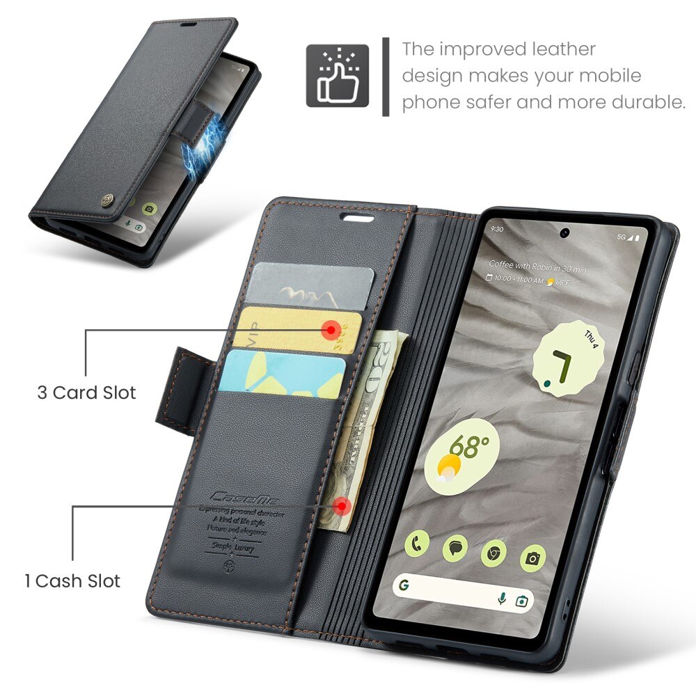Custodie a portafoglio sottili anti-RFID Google Pixel 7a Nero