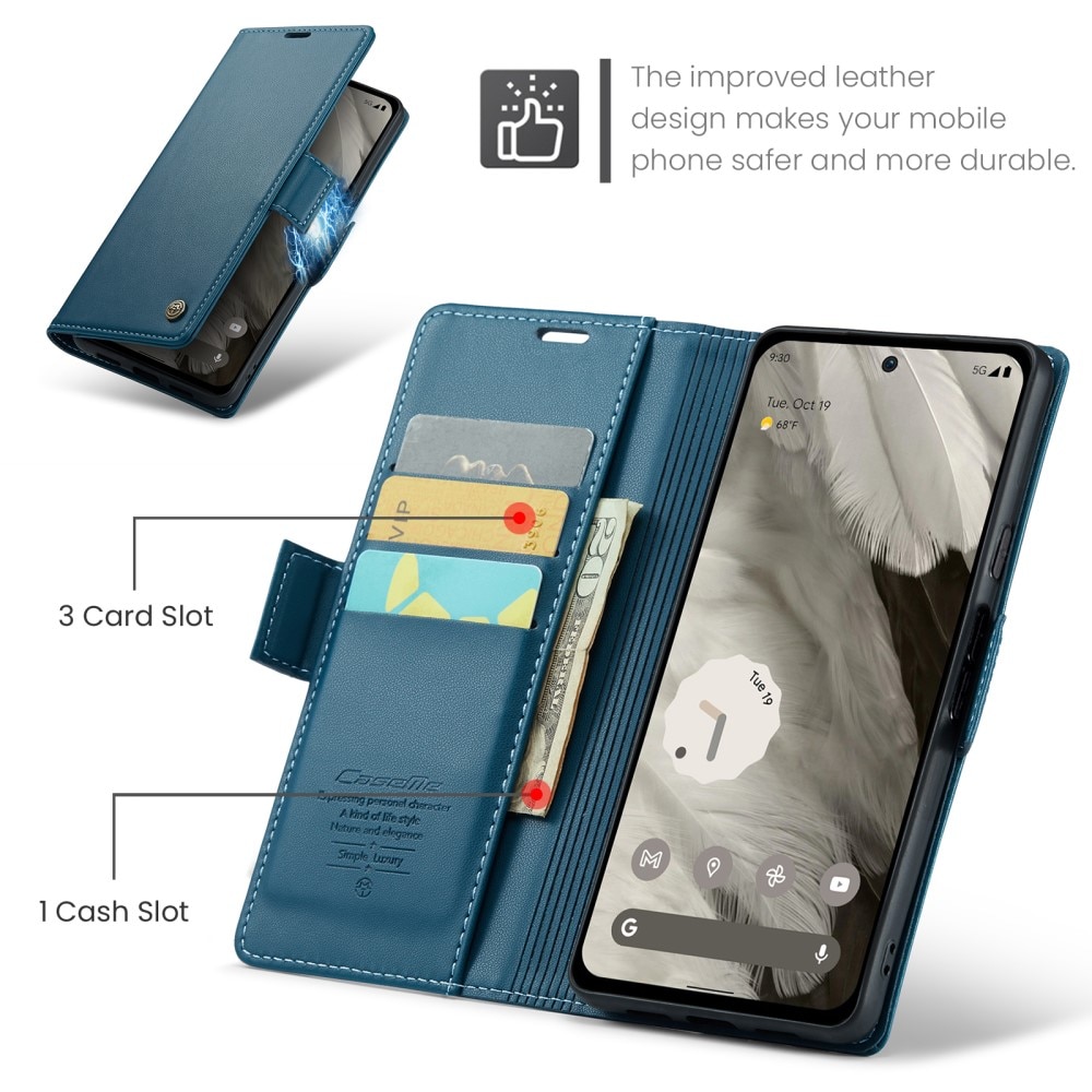Custodie a portafoglio sottili anti-RFID Google Pixel 8 blu