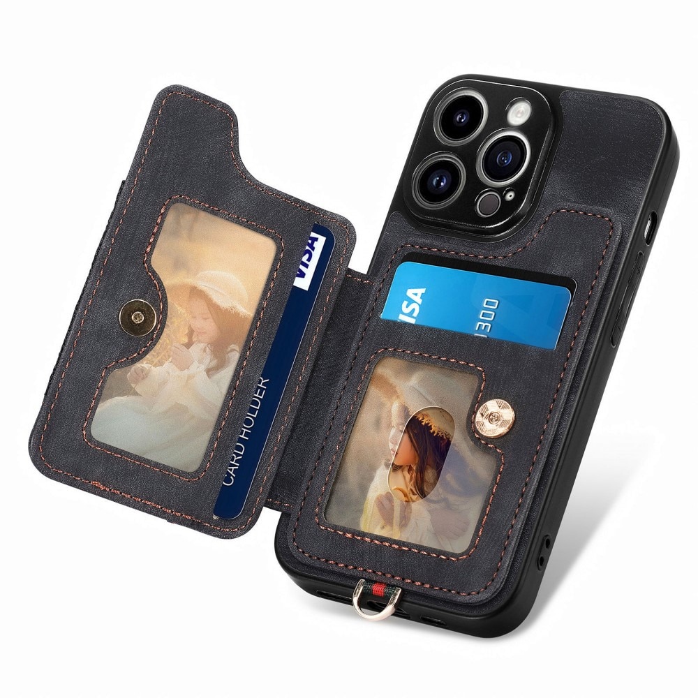 Cover con portacarte anti-RFID + Finger Ring iPhone 13 Pro nero