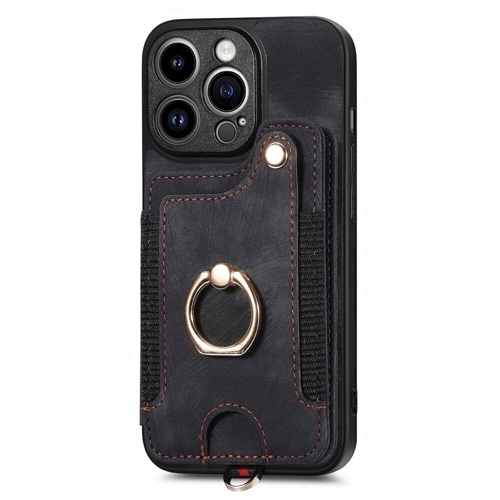 Cover con portacarte anti-RFID + Finger Ring iPhone 13 Pro nero