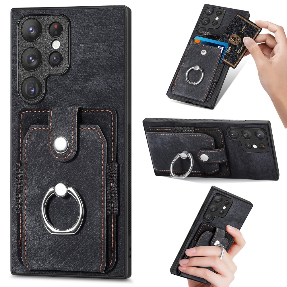 Cover con portacarte Finger Ring Samsung Galaxy S23 Ultra nero
