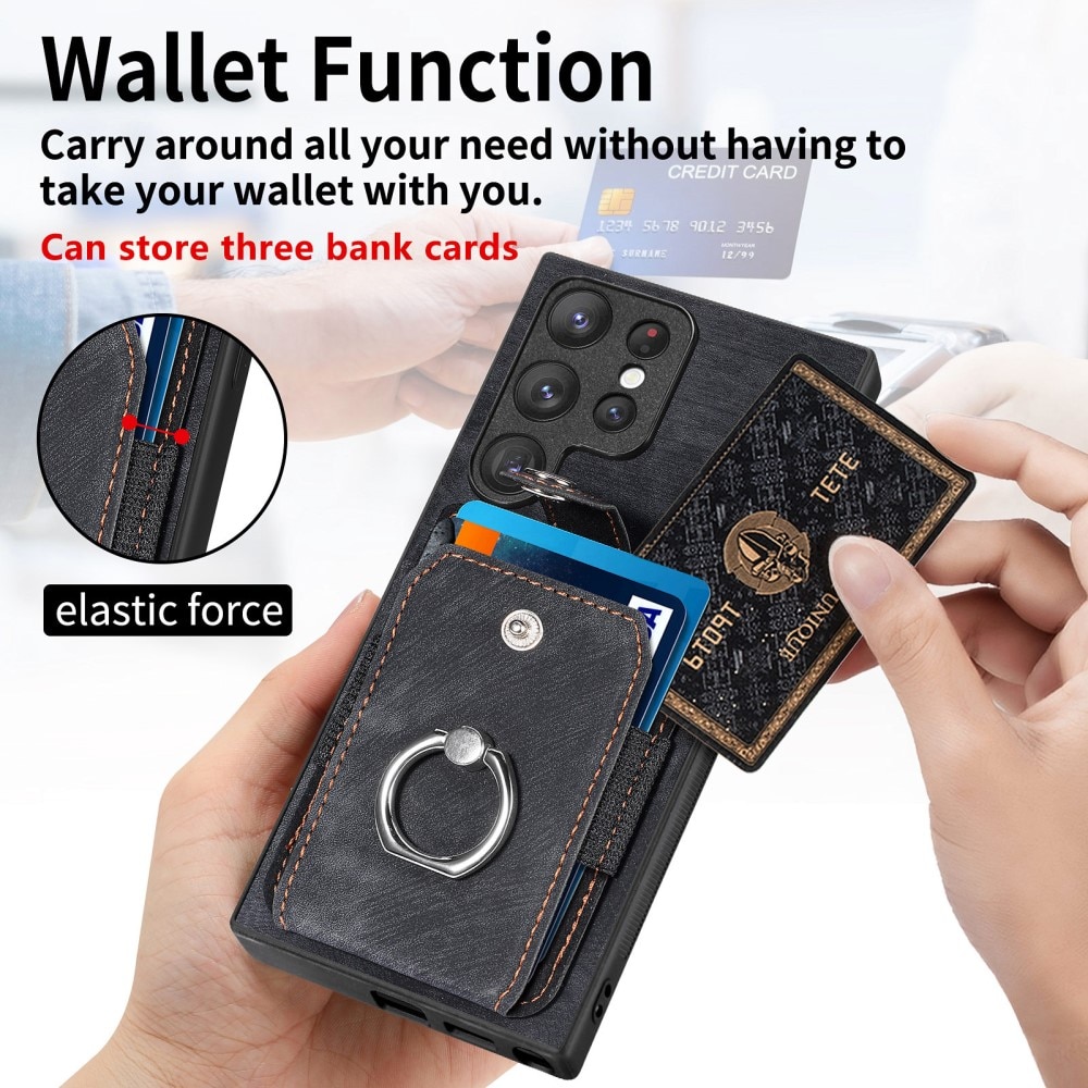 Cover con portacarte Finger Ring Samsung Galaxy S23 Ultra nero