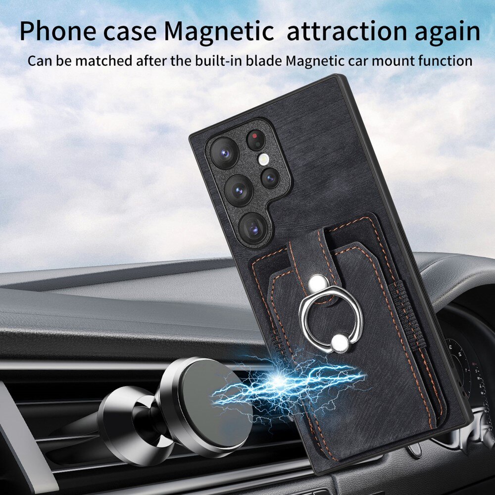 Cover con portacarte Finger Ring Samsung Galaxy S23 Ultra nero