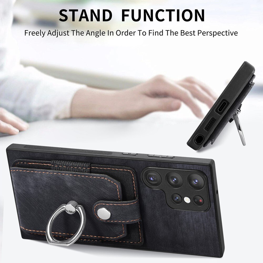 Cover con portacarte Finger Ring Samsung Galaxy S23 Ultra nero