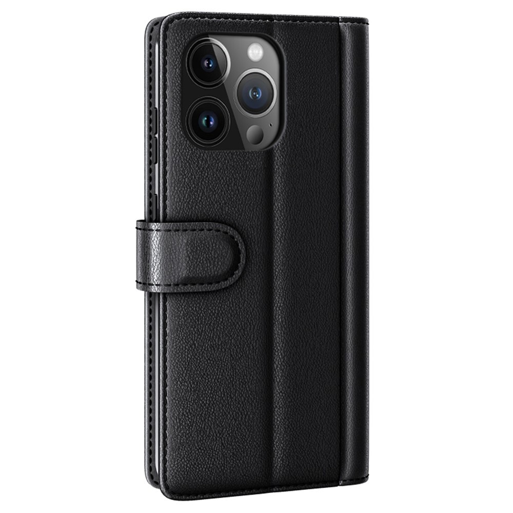 Custodia a portafoglio in vera pelle iPhone 15 Pro Max, nero