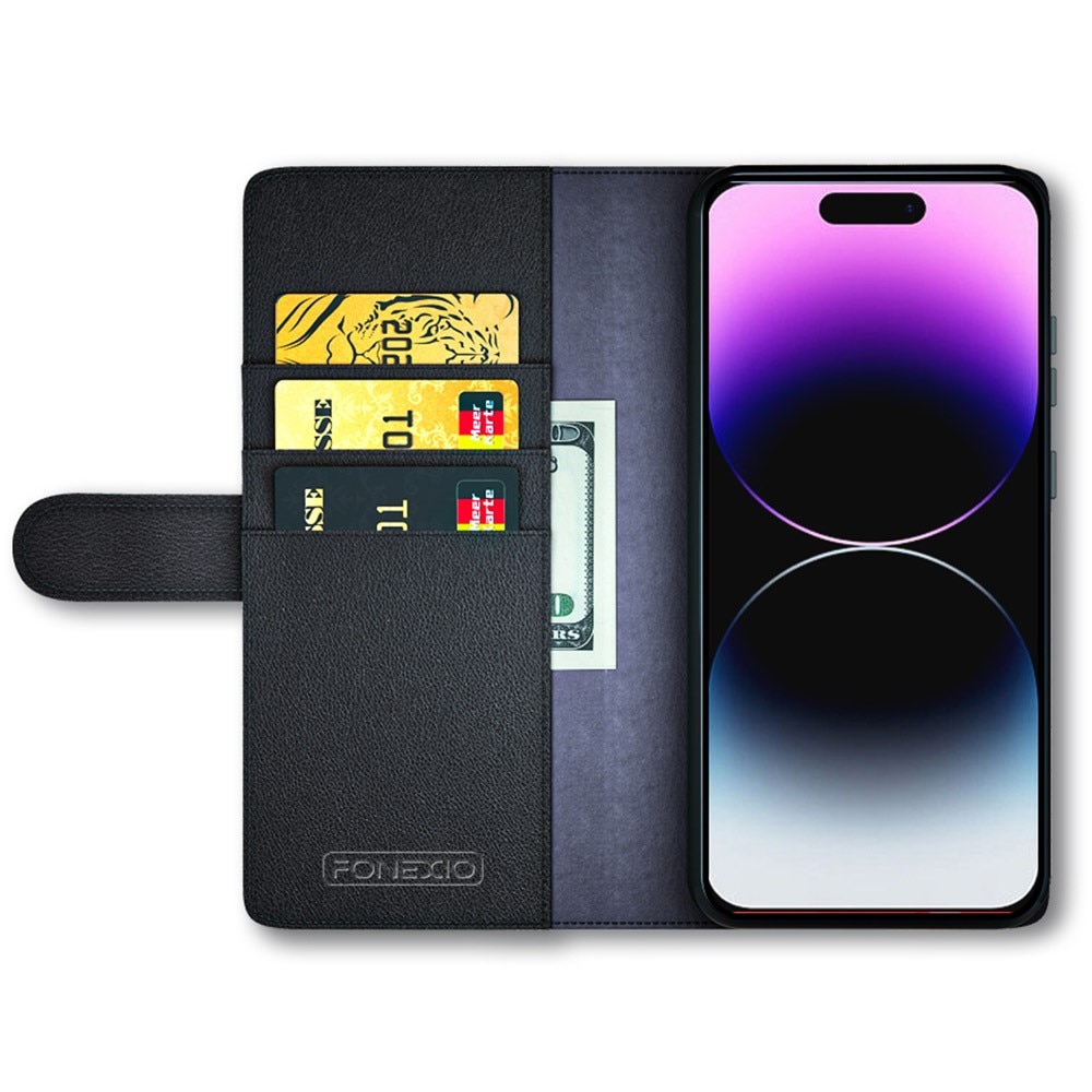 Custodia a portafoglio in vera pelle iPhone 15 Pro Max, nero