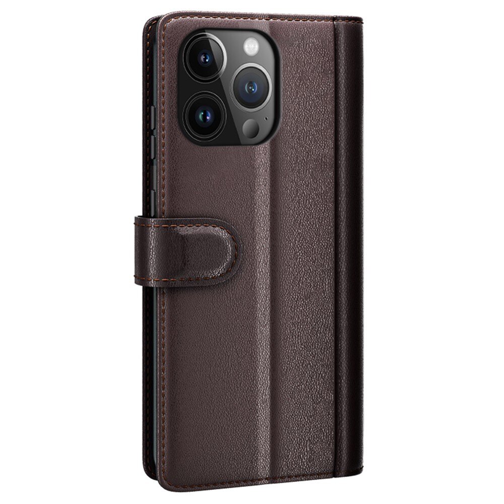Custodia a portafoglio in vera pelle iPhone 15 Pro, Marrone