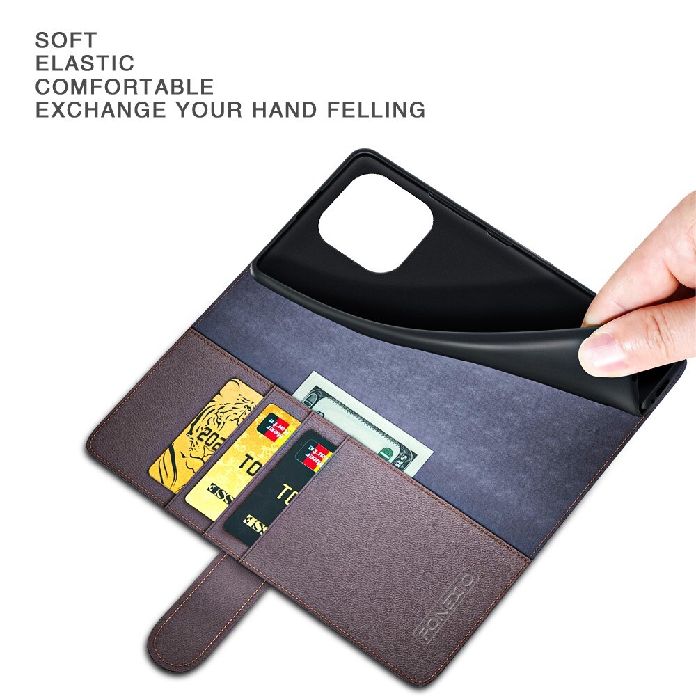 Custodia a portafoglio in vera pelle iPhone 15 Pro, Marrone