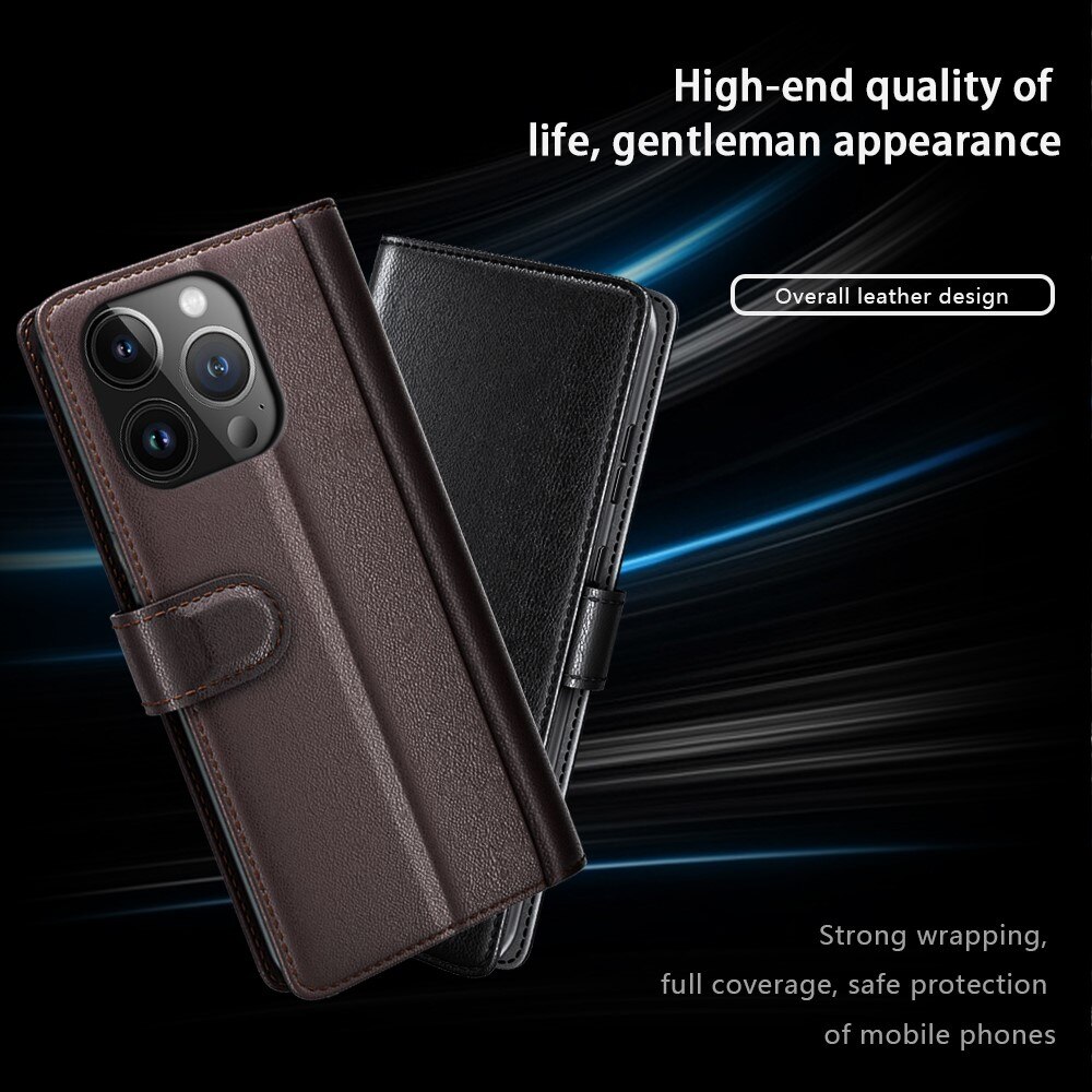 Custodia a portafoglio in vera pelle iPhone 15 Pro, Marrone