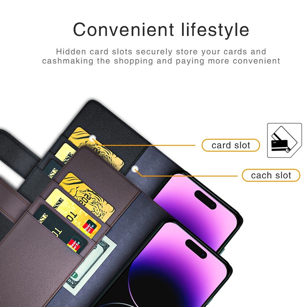 Custodia a portafoglio in vera pelle iPhone 15 Pro, Marrone