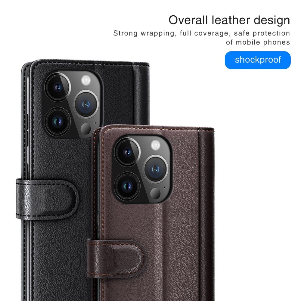 Custodia a portafoglio in vera pelle iPhone 15 Pro, Marrone