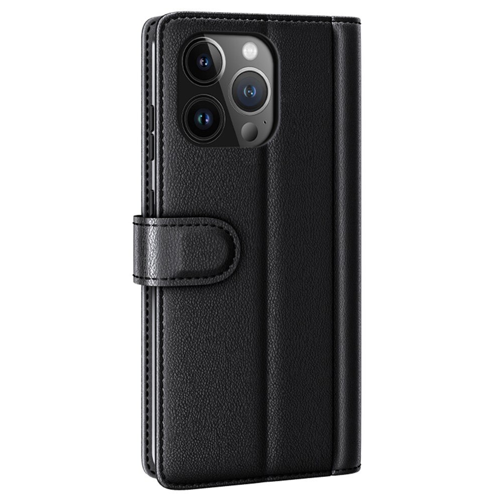 Custodia a portafoglio in vera pelle iPhone 15 Pro, Nero