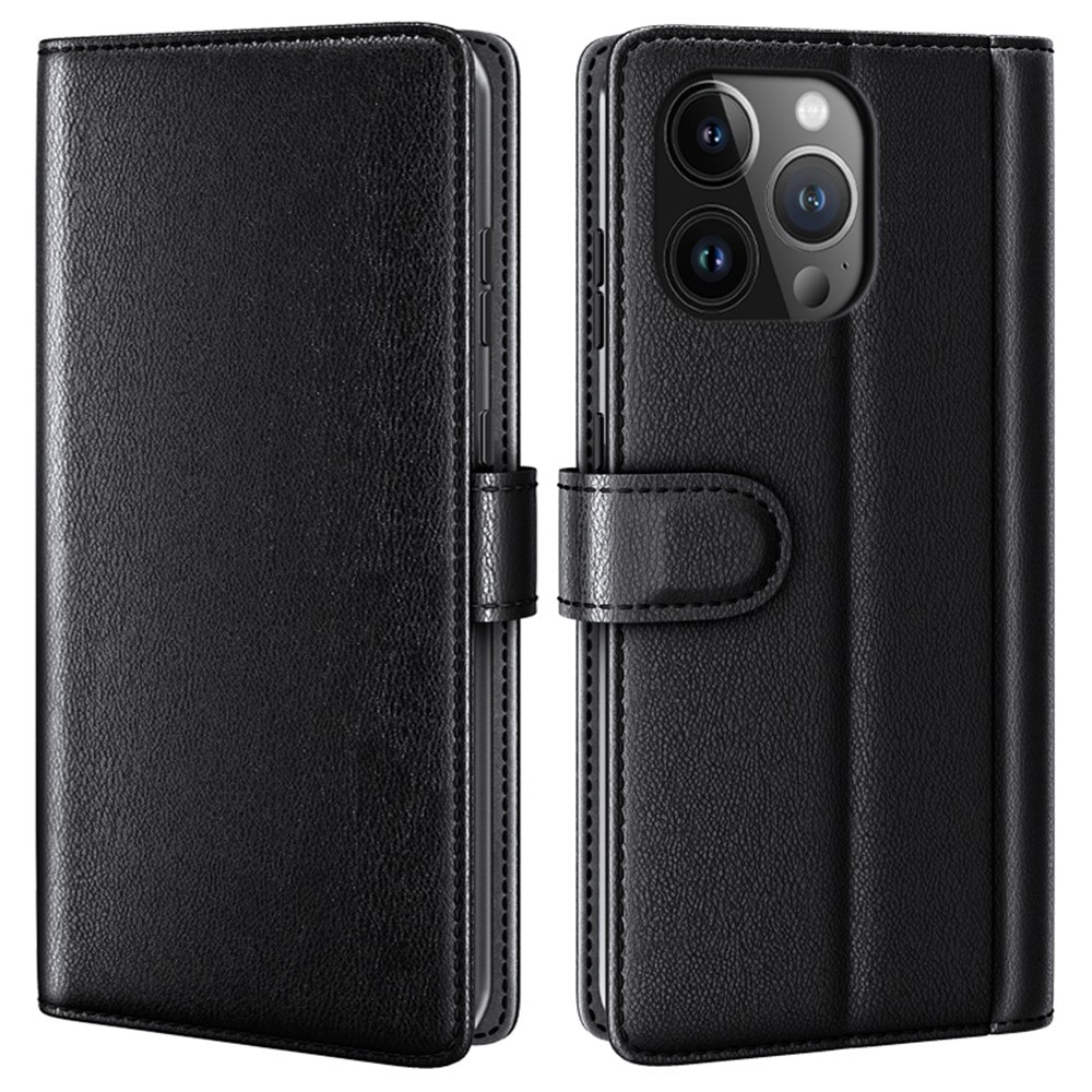 Custodia a portafoglio in vera pelle iPhone 15 Pro, Nero