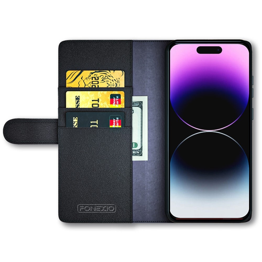 Custodia a portafoglio in vera pelle iPhone 15 Pro, Nero