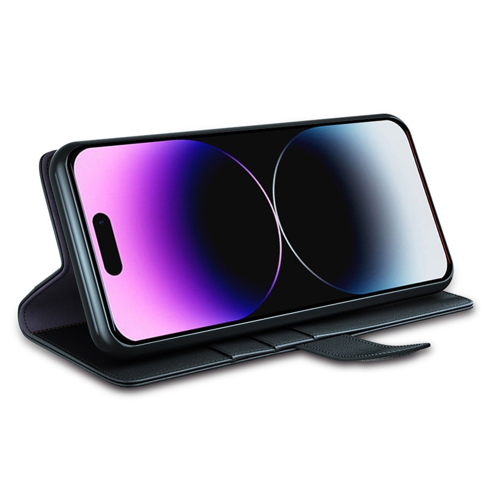 Custodia a portafoglio in vera pelle iPhone 15 Pro, Nero