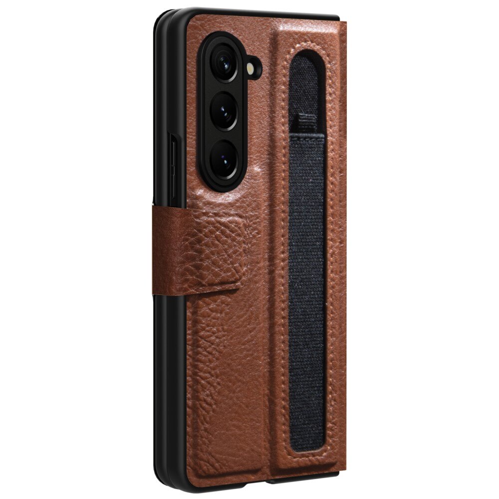 Cover Leather Case with Pen Slot Samsung Galaxy Z Fold 5 Marrone