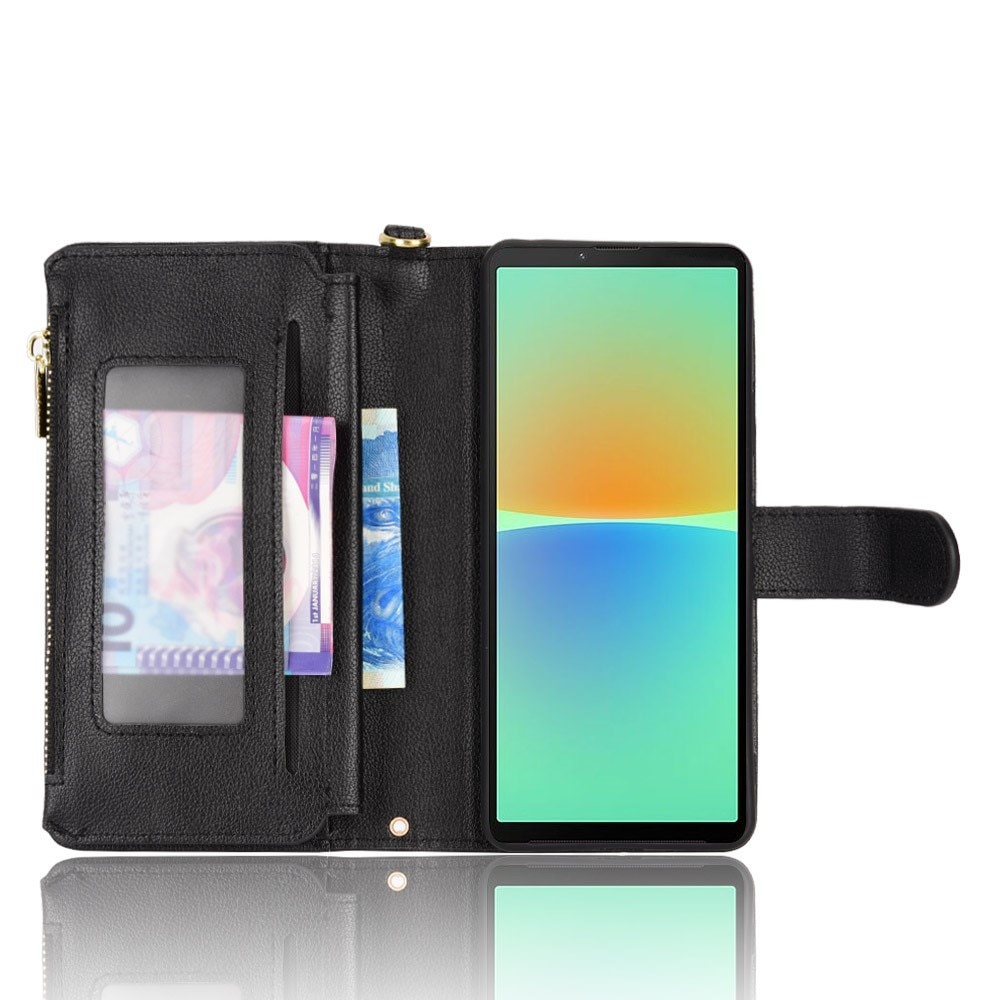 Zipper Multi-Slot Cover Portafoglio in pelle Sony Xperia 10 V, nero