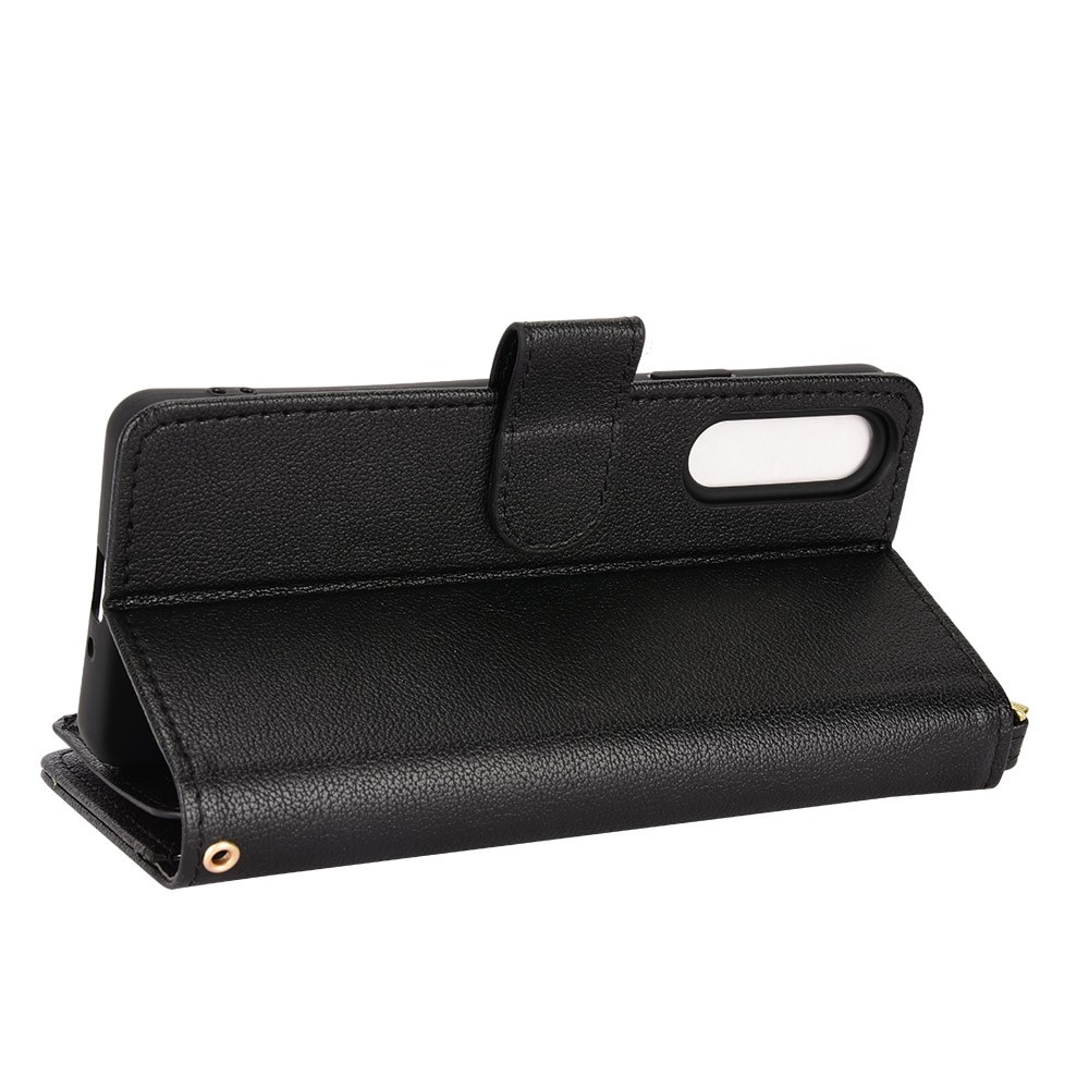 Zipper Multi-Slot Cover Portafoglio in pelle Sony Xperia 10 V, nero