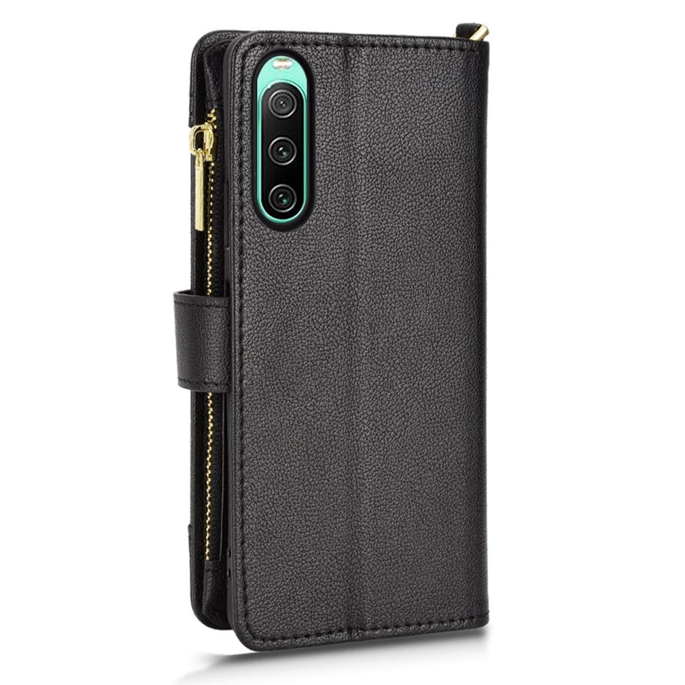 Zipper Multi-Slot Cover Portafoglio in pelle Sony Xperia 10 V, nero