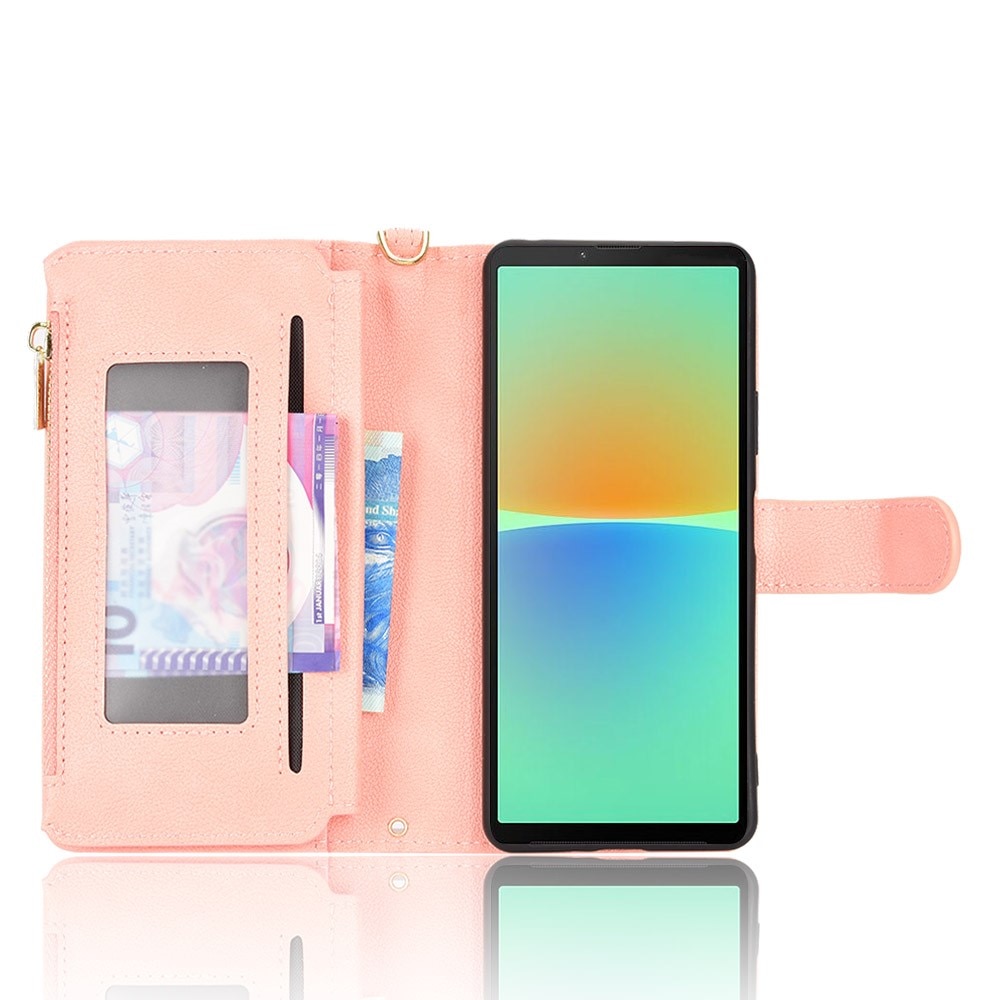 Zipper Multi-Slot Cover Portafoglio in pelle Sony Xperia 10 V, rosa