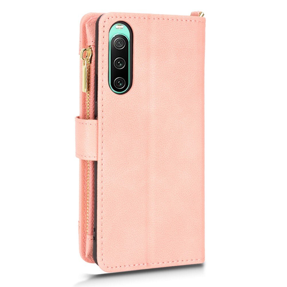 Zipper Multi-Slot Cover Portafoglio in pelle Sony Xperia 10 V, rosa