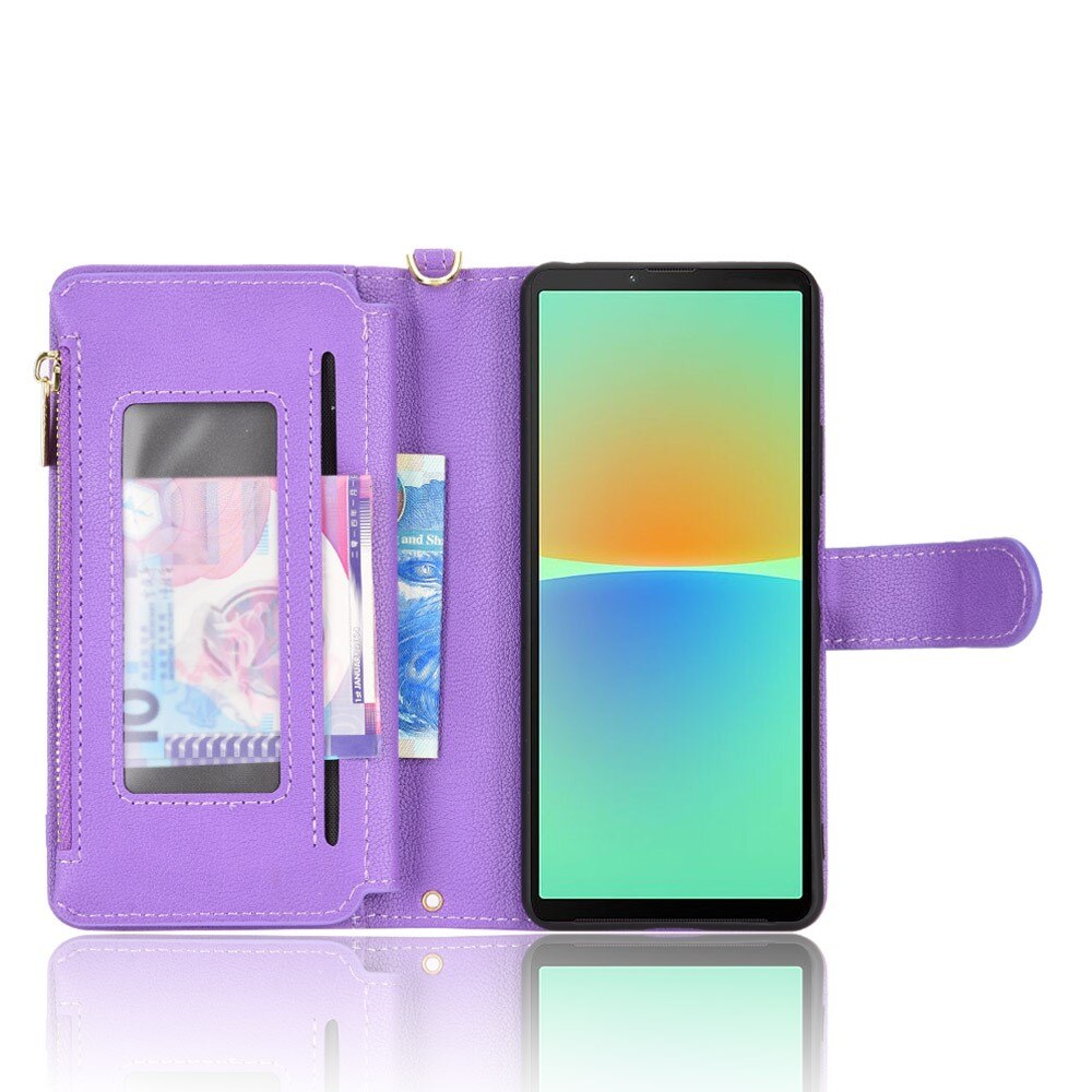 Zipper Multi-Slot Cover Portafoglio in pelle Sony Xperia 10 V, viola