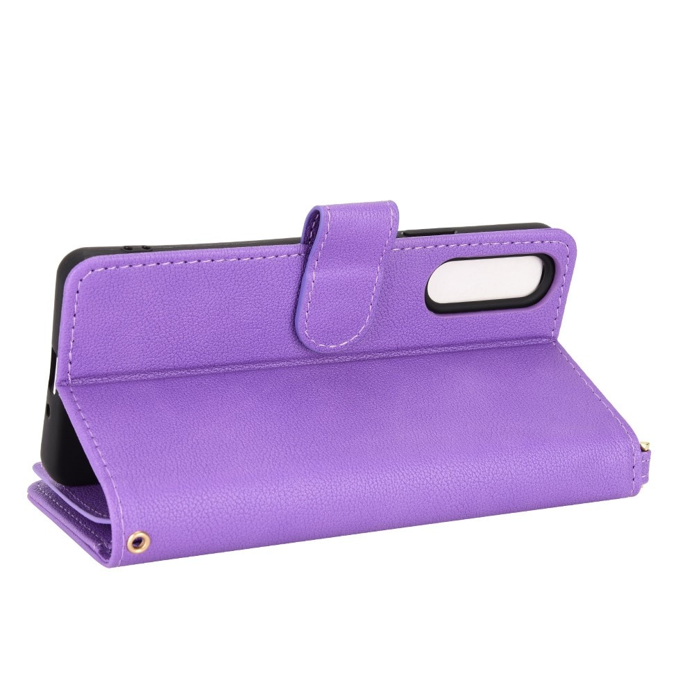 Zipper Multi-Slot Cover Portafoglio in pelle Sony Xperia 10 V, viola