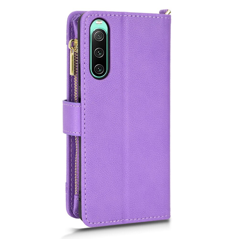 Zipper Multi-Slot Cover Portafoglio in pelle Sony Xperia 10 V, viola