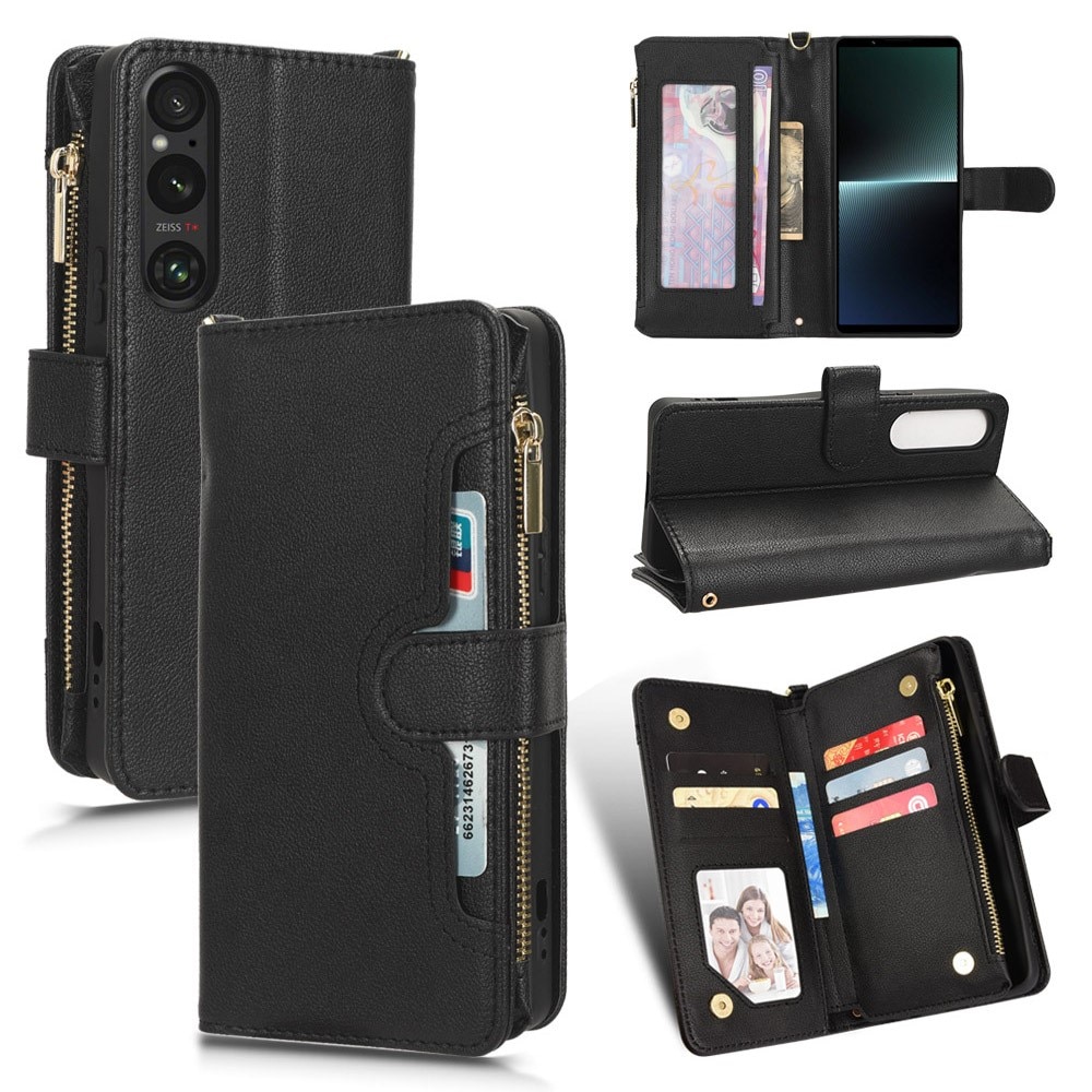 Zipper Multi-Slot Cover Portafoglio in pelle Sony Xperia 1 V, nero