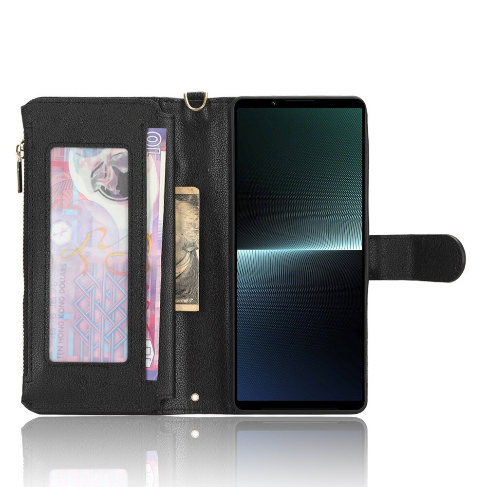 Zipper Multi-Slot Cover Portafoglio in pelle Sony Xperia 1 V, nero