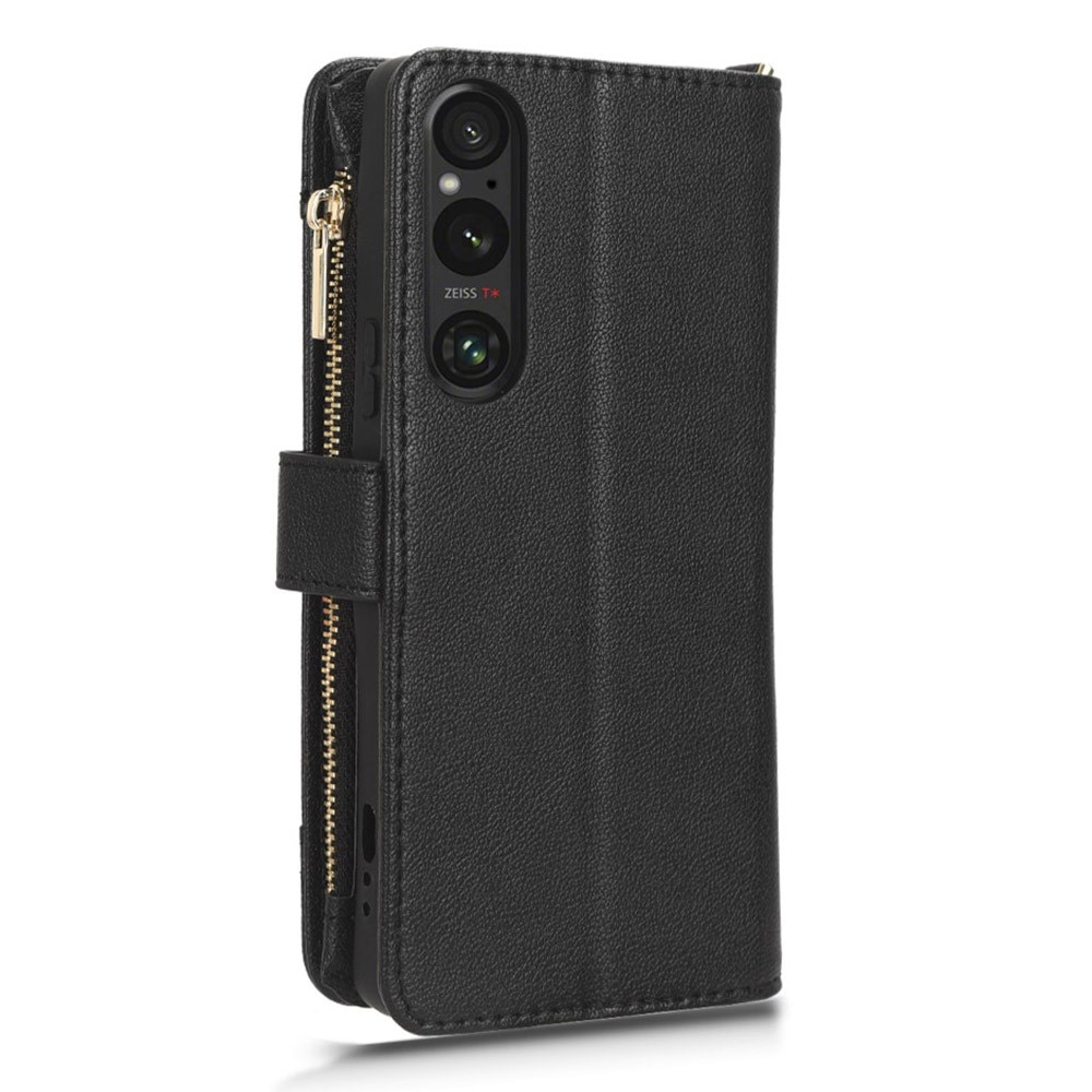 Zipper Multi-Slot Cover Portafoglio in pelle Sony Xperia 1 V, nero