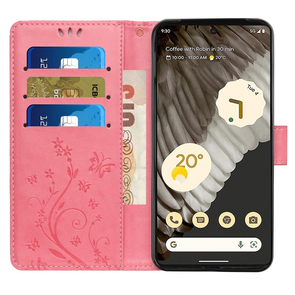 Custodia in pelle a farfalle per Google Pixel 8 Pro, rosa