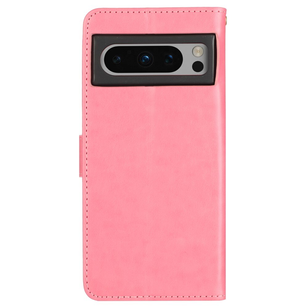 Custodia in pelle a farfalle per Google Pixel 8 Pro, Rosa