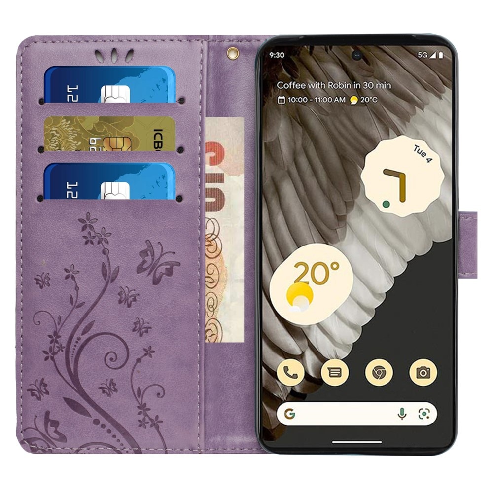 Custodia in pelle a farfalle per Google Pixel 8 Pro, viola