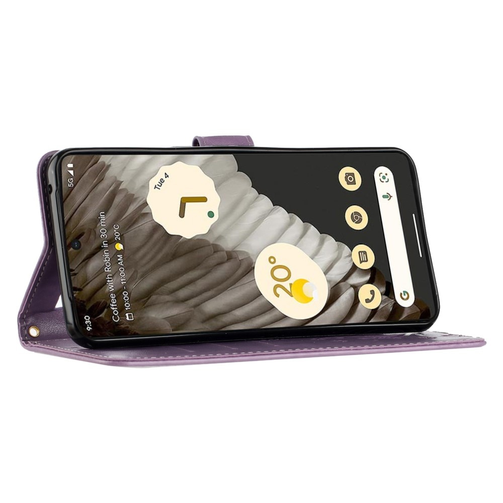 Custodia in pelle a farfalle per Google Pixel 8 Pro, viola