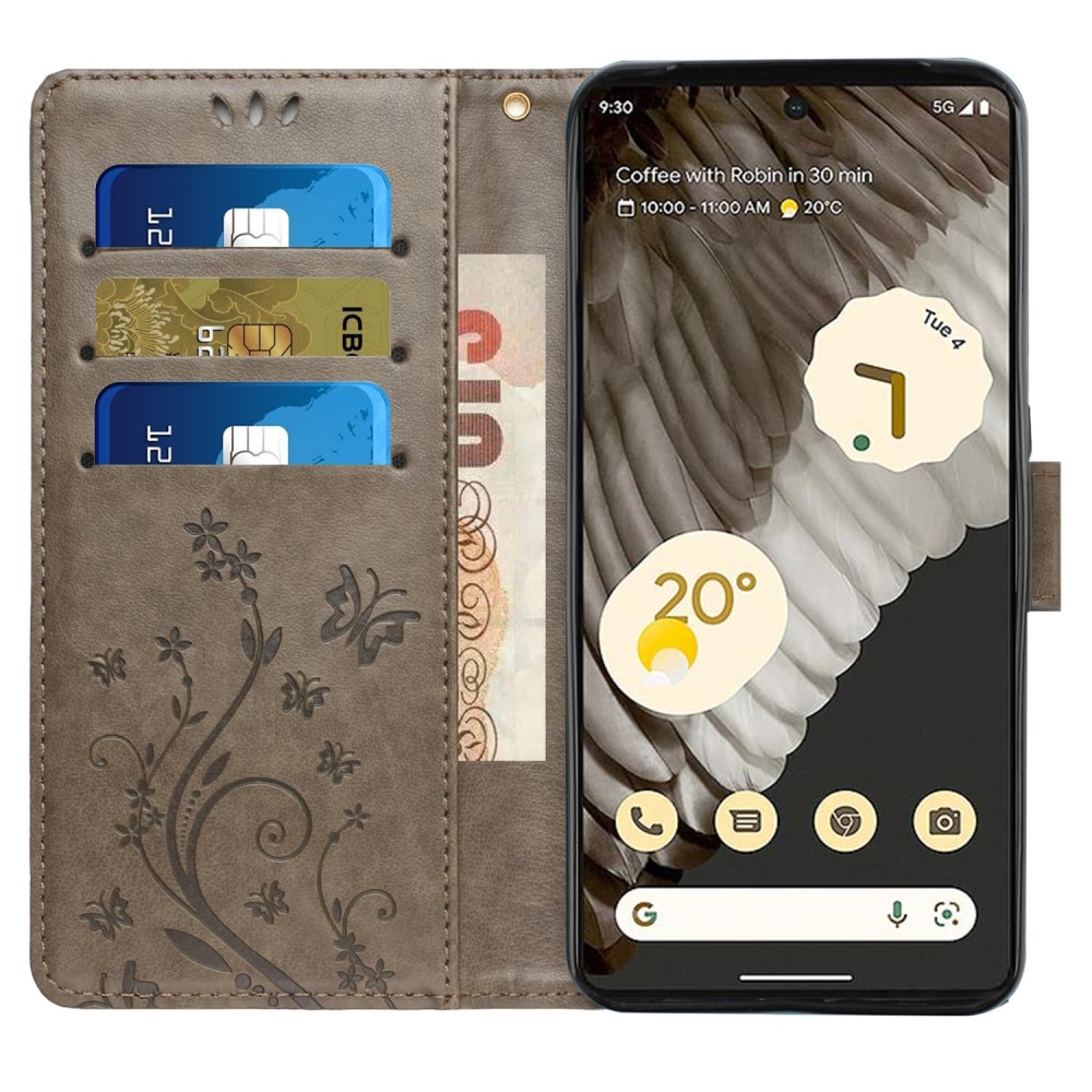 Custodia in pelle a farfalle per Google Pixel 8 Pro, Grigio
