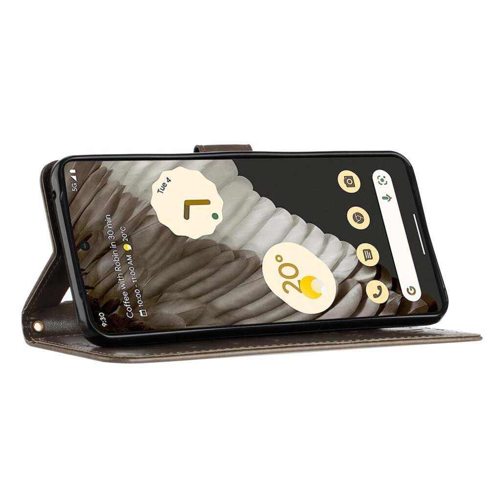Custodia in pelle a farfalle per Google Pixel 8 Pro, Grigio