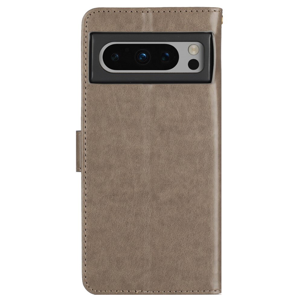 Custodia in pelle a farfalle per Google Pixel 8 Pro, Grigio