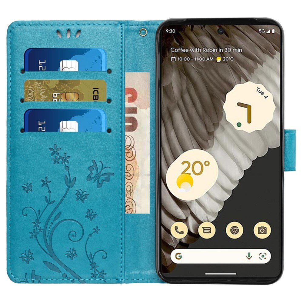 Custodia in pelle a farfalle per Google Pixel 8 Pro, blu