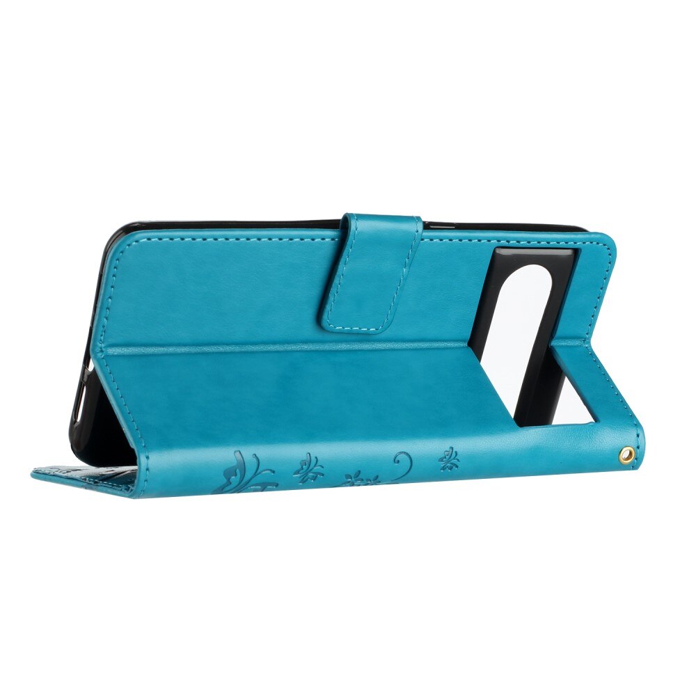 Custodia in pelle a farfalle per Google Pixel 8 Pro, Blu