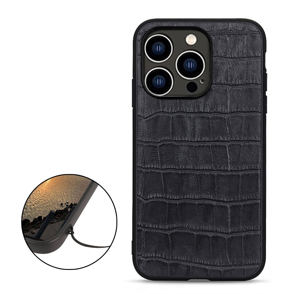 Cover ibride vera Pelle Coccodrillo iPhone 15 Pro nero