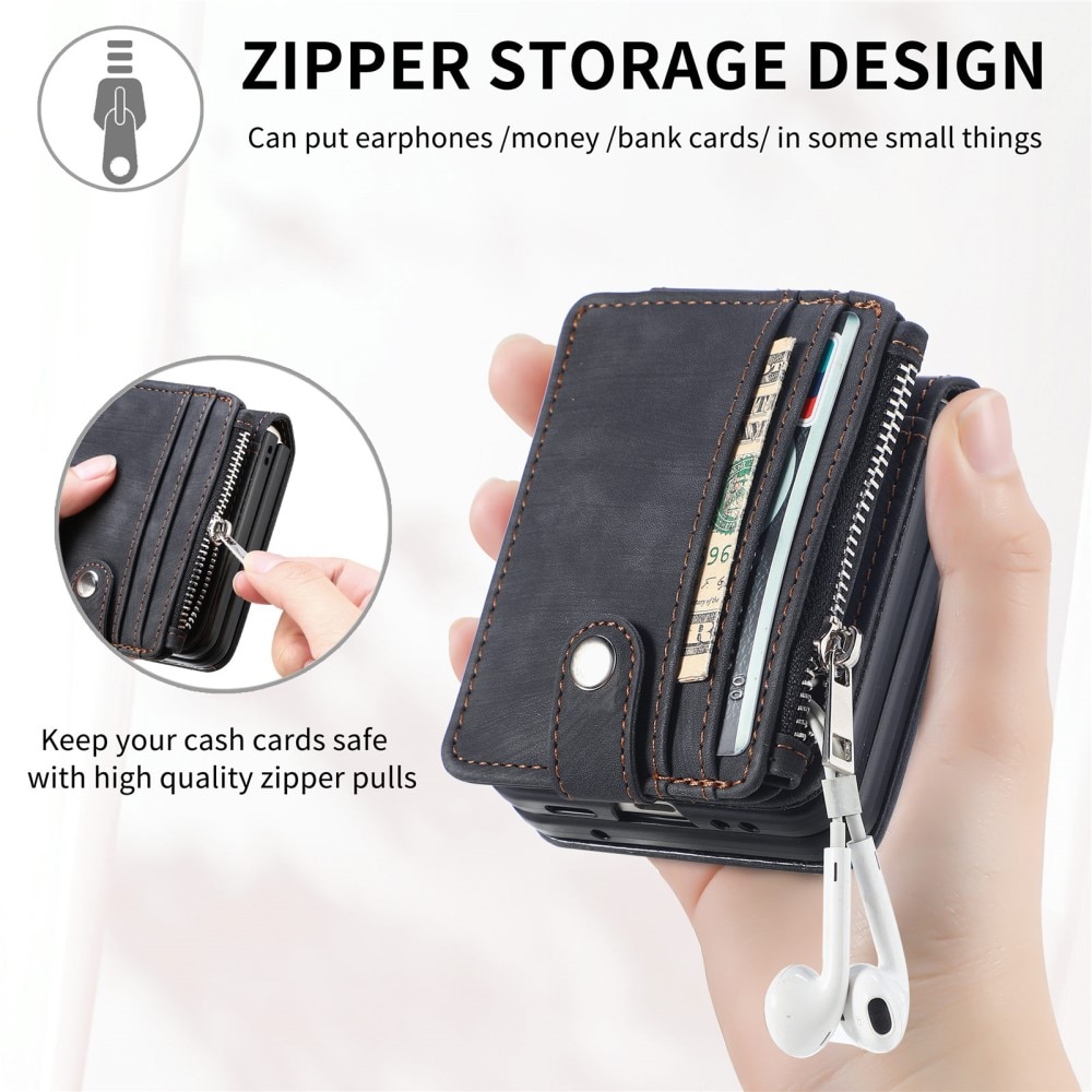 Cover portafoglio Zipper Multi-Slot Samsung Galaxy Z Flip 5, nero