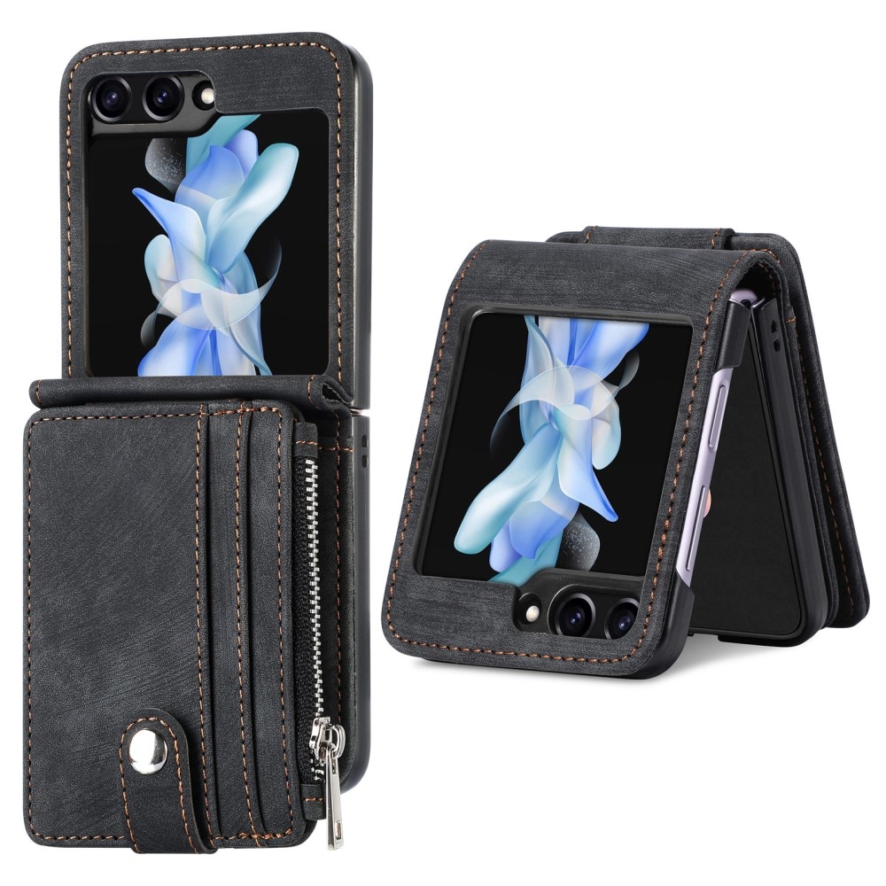 Cover portafoglio Zipper Multi-Slot Samsung Galaxy Z Flip 5, nero